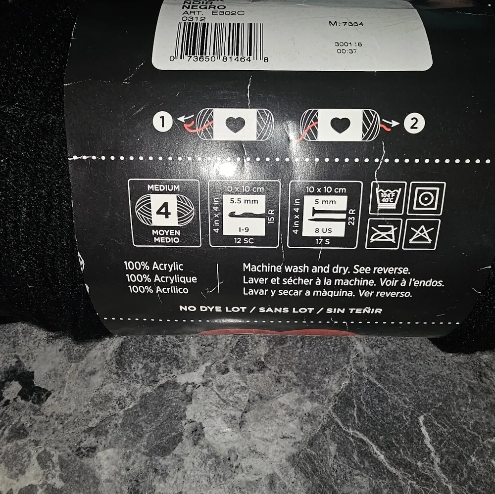 Red Heart Super Saver Jumbo Yarn Black No Dye Lot 14oz 744